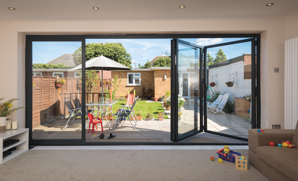dark frame bi-fold doors

